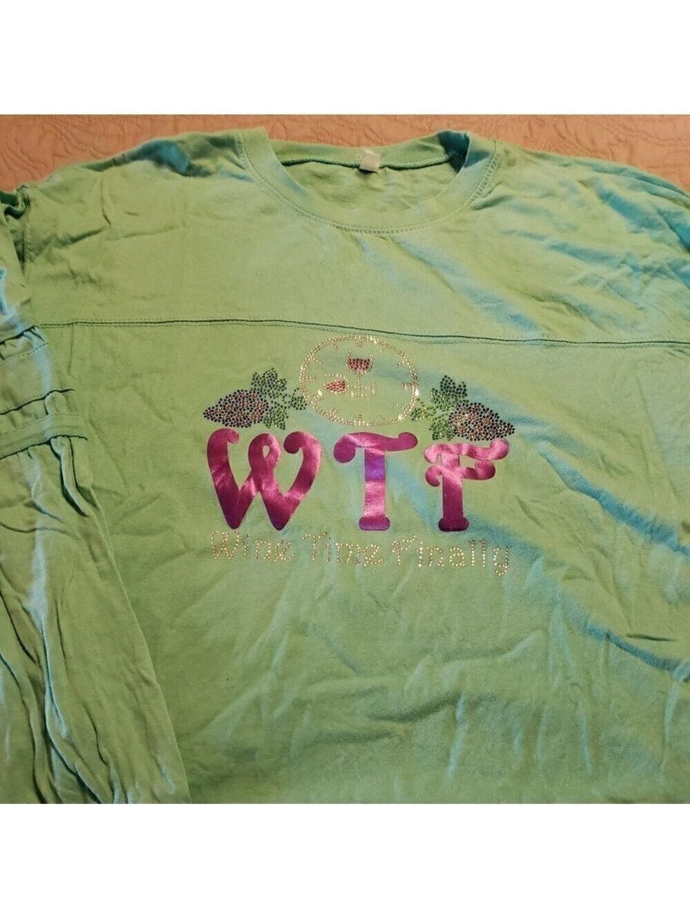 Light Green WTF (Wine Time Finally) Rhinestone design